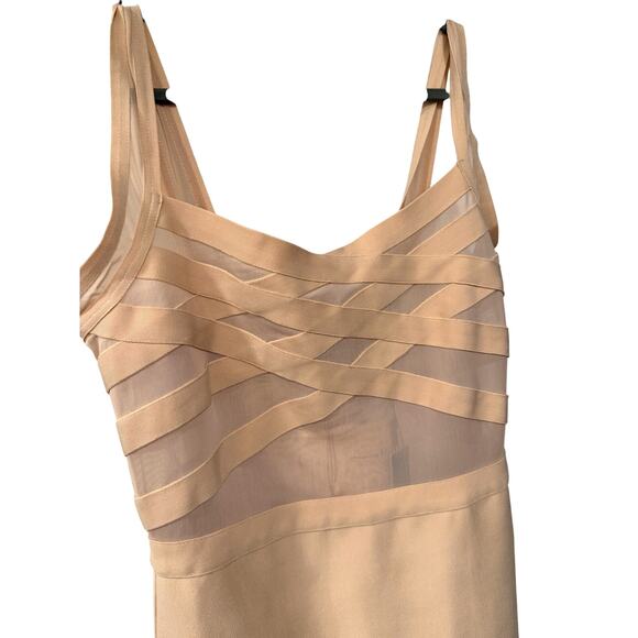 NWT! Fashion Nova L Cassidy Bandage Midi Dress Sheer Bodycon Sexy Nude Cream - Picture 4 of 10